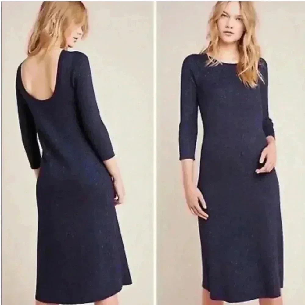 Anthropologie Selena Navy‎ Shimmer Mini Sweater Dress in Size XS